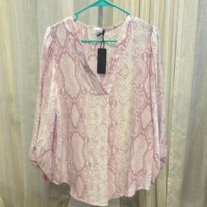 Adrienne Pink and White Relaxed 3/4 Sleeve Blouse